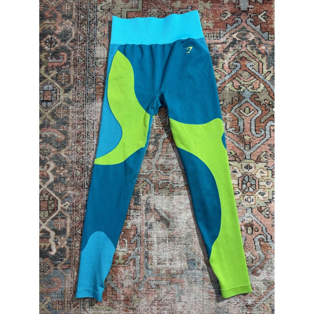 Gymshark Illustrate Seamless Leggings Teal Blue Lime Green High Waisted Medium